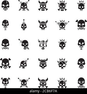Fünfundzwanzig Todesschädel Köpfe Set Icons Vektor Illustration Design Stock Vektor