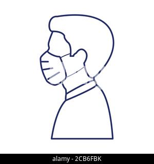 Mann in medizinischen Gesichtsmaske Schutz. Zeilensymbol. Stock Vektor