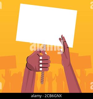 afro Hände Menschen protestieren Hebeband leer in gelbem Hintergrund vektorgrafik Design Stock Vektor