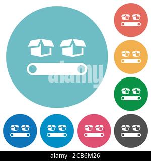 Förderer mit flachen weißen Symbolen auf runden Farbhintergründen Stock Vektor
