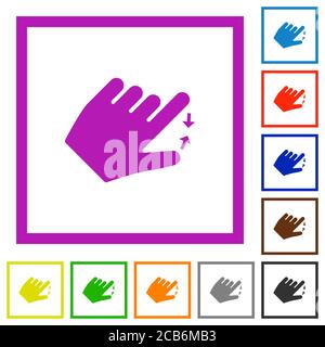 Linkshänder zusammendrücken Geste flache Farbsymbole im Quadrat Rahmen auf weißem Hintergrund Stock Vektor