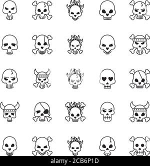 Fünfundzwanzig Todesschädel Köpfe Set Sammlung Icons Vektor-Illustration Design Stock Vektor