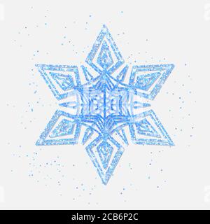 Blaue Schneeflocke bedeckt hellen Glitzer auf weißem Hintergrund. Glänzende blaue Schneeflocke ideal für Neujahr und Weihnachtsfeier Plakate, Header, saisonale wa Stock Vektor