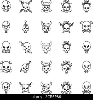 Fünfundzwanzig Todesschädel Köpfe Set Icons Vektor Illustration Design Stock Vektor