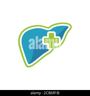 Leber Pflege Logo Design Vektor. Herz shilhoutte mit medizinischen Symbol Vorlage Illustration für Leber Arzt Logo Zeichen. Stock Vektor