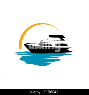 Segelyacht Schiff Boot Logo Design Vektor auf dem Wasser meereswelle Stock Vektor