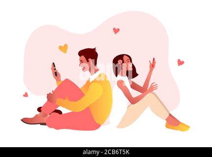 Virtuelle Beziehungen und Online-Dating und Social Networking-Konzept. Stock Vektor