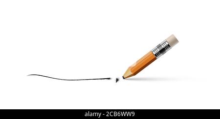 Bleistift mit gebrochener Spitze isoliert auf weißem Hintergrund. Vektor realistische Illustration. Stock Vektor
