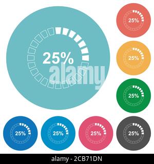 25 % geladene flache weiße Symbole auf runden Farbhintergründen Stock Vektor