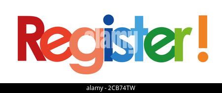 registertext auf weißem Hintergrund Stockfoto