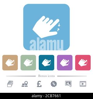 Linkshänder zusammendrücken Geste weiße flache Symbole auf Farbe abgerundeten quadratischen Hintergründen. 6 Bonus-Symbole enthalten Stock Vektor