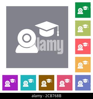 Distanz lernen flache Symbole auf einfachen farbigen quadratischen Hintergründen Stock Vektor