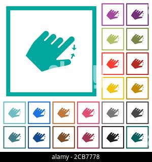 Linkshänder zusammendrücken Geste flache Farbsymbole mit Quadrant Rahmen auf weißem Hintergrund Stock Vektor