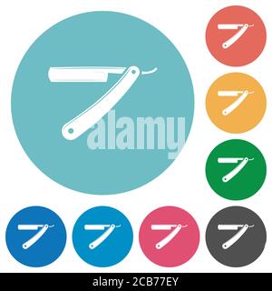 Gerade rasiermesserscharfe flache weiße Symbole auf runden Farbhintergründen Stock Vektor