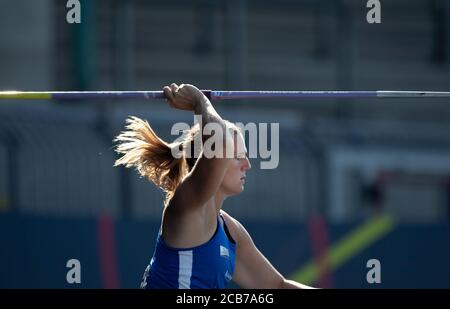Braunschweig, Deutschland. August 2020. Gewinnerin Christin HUSSONG, 1. Platz, LAZ Zweibrücken, Action, Damen-Speer, am 08.08.2020 Deutsche Leichtathletik-Meisterschaften 2020, ab 08.08. - 09.08.2020 in Braunschweig/Deutschland. Â Nutzung weltweit Credit: dpa/Alamy Live News Stockfoto