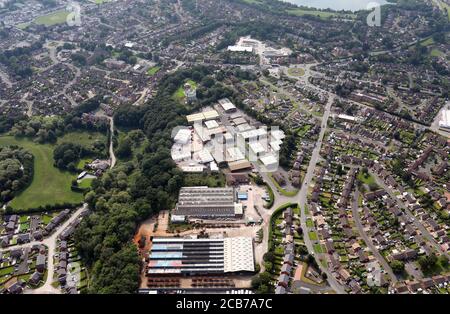 Luftaufnahme südlich von Greenfield Farm Industrial Estate, und Teil von Radnor Park Industrial Estate, Congleton, Cheshire Stockfoto