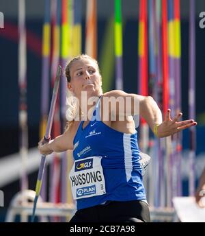 Braunschweig, Deutschland. August 2020. Gewinnerin Christin HUSSONG, 1. Platz, LAZ Zweibrücken, Action, Damen-Speer, am 08.08.2020 Deutsche Leichtathletik-Meisterschaften 2020, ab 08.08. - 09.08.2020 in Braunschweig/Deutschland. Â Nutzung weltweit Credit: dpa/Alamy Live News Stockfoto