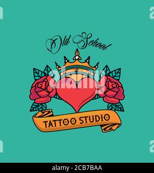 Herz Liebe Tattoo Studio Grafik Vektor Illustration Design Stock Vektor