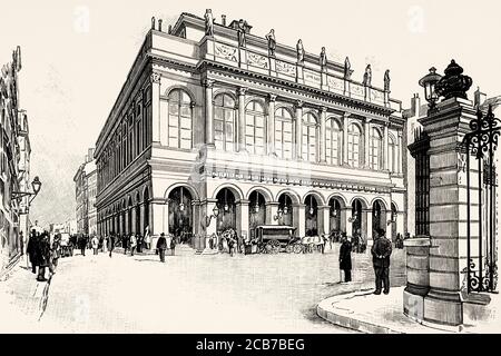 Großes Theater von Lyon vor der Ermordung von Marie François Sadi Carnot (1837-1894) Präsident der Französischen Dritten Republik, 1894. Frankreich, Europa. Alte XIX Jahrhundert gravierte Illustration von La Ilustracion Española y Americana 1894 Stockfoto