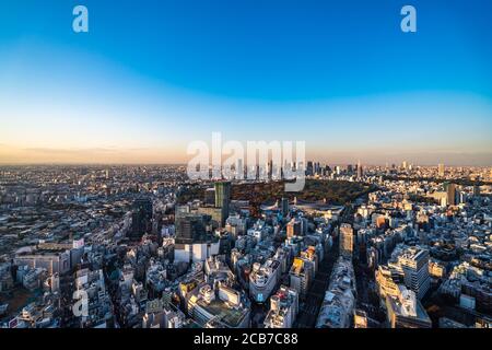 Tokio, Japan - 16. November 2019: Shibuya Scramble Square wurde im November 2019 in Shibuya, Tokio, Japan eröffnet. Auf dem Dach kann man 'Shibuya Sky' Charg nehmen Stockfoto