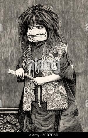 Charaktere, Bräuche und Traditionen der Japaner, Schauspieler während einer Theateraufführung. Japan. Alte XIX Jahrhundert gravierte Illustration von La Ilustracion Española y Americana 1894 Stockfoto