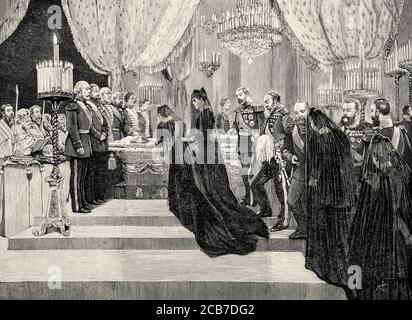 Beerdigung von Zar Alexander III (1845-1894) Sankt Petersburg, Russland. Alte XIX Jahrhundert gravierte Illustration von La Ilustracion Española y Americana 1894 Stockfoto