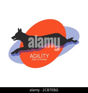 Flache Vektor Silhouette von springenden Hund für Agility Club Logo Design-Vorlage. Stock Vektor