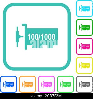 Gigabit-ethernet-Netzwerk-Controller lebendige farbige flache Symbole in geschwungener Form Rahmen auf weißem Hintergrund Stock Vektor