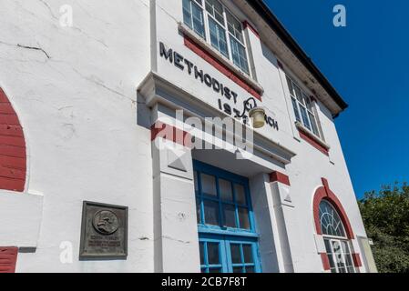 The Fishermen's Chapel, New Road Methodist Church in Leigh on Sea, oberhalb der High Street in Old Leigh, Essex, Großbritannien. John Wesley-Plakette Stockfoto