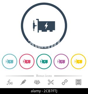 Flache Farbsymbole des fast ethernet-Netzwerk-Controllers in runden Umrissen. 6 Bonus-Symbole enthalten. Stock Vektor