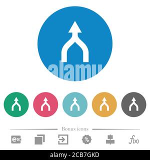 Pfeile nach oben flache weiße Symbole auf runden farbigen Hintergründen zusammenführen. 6 Bonus-Symbole enthalten. Stock Vektor