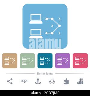 Traceroute Remote-Computer weiße flache Symbole auf Farbe gerundeten quadratischen Hintergründen. 6 Bonus-Symbole enthalten Stock Vektor