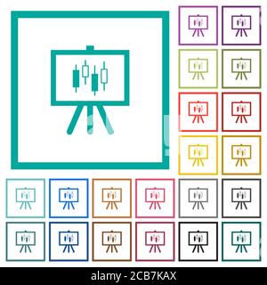 Präsentationstabelle mit Leuchter Diagramm flache Farbe Symbole mit Quadrant Rahmen auf weißem Hintergrund Stock Vektor