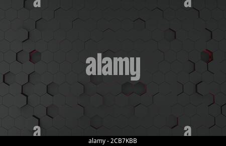 Sechseckige Gitterfläche. Geometriemuster. Abstrakter schwarzer Sechseck-Hintergrund. 3D-Rendering-Bild Stockfoto