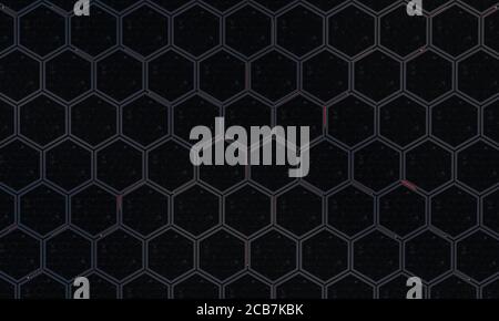 Sechseckige Gitterfläche. Geometriemuster. Abstraktes Sechseck mit Metallplatte Textur Hintergrund. 3D-Rendering-Bild Stockfoto