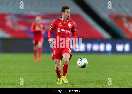 Sydney, Australien. August 2020. Adelaide United Mittelfeldspieler Lachlan Brook (18) beim Hyundai A League Spiel zwischen Melbourne City und Adelaide United im ANZ Stadium, Sydney, Australien am 11. August 2020. Foto von Peter Dovgan. Nur redaktionelle Verwendung, Lizenz für kommerzielle Nutzung erforderlich. Keine Verwendung bei Wetten, Spielen oder Veröffentlichungen einzelner Vereine/Vereine/Spieler. Kredit: UK Sports Pics Ltd/Alamy Live Nachrichten Stockfoto