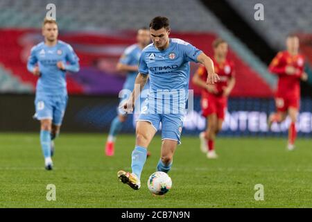 Sydney, Australien. August 2020. Melbourne City Verteidiger Curtis Good (22) geht beim Hyundai A League Spiel zwischen Melbourne City und Adelaide United am 11. August 2020 im ANZ Stadium, Sydney, Australien. Foto von Peter Dovgan. Nur redaktionelle Verwendung, Lizenz für kommerzielle Nutzung erforderlich. Keine Verwendung bei Wetten, Spielen oder Veröffentlichungen einzelner Vereine/Vereine/Spieler. Kredit: UK Sports Pics Ltd/Alamy Live Nachrichten Stockfoto