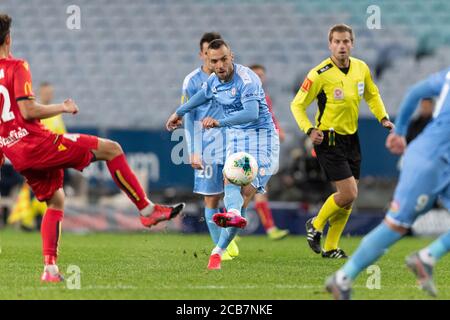 Sydney, Australien. August 2020. Melbourne City Mittelfeldspieler Florin Berenguer (10) schießt während des Hyundai A League Spiels zwischen Melbourne City und Adelaide United am 11. August 2020 im ANZ Stadium, Sydney, Australien. Foto von Peter Dovgan. Nur redaktionelle Verwendung, Lizenz für kommerzielle Nutzung erforderlich. Keine Verwendung bei Wetten, Spielen oder Veröffentlichungen einzelner Vereine/Vereine/Spieler. Kredit: UK Sports Pics Ltd/Alamy Live Nachrichten Stockfoto