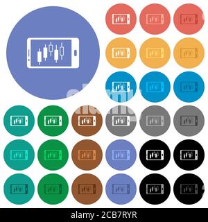 Mobile Broker Landscape-Modus mehrfarbige flache Symbole auf runden Hintergründen. Inklusive weißer, heller und dunkler Symbolvarianten für den Hover- und aktiven Status Stock Vektor