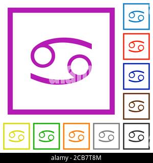 Krebs Tierkreis Symbol flache Farbe Symbole in quadratischen Rahmen auf Weißer Hintergrund Stock Vektor