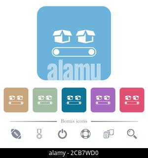 Förderer mit Boxen weiße flache Symbole auf farbigen abgerundeten quadratischen Hintergründen. 6 Bonus-Symbole enthalten Stock Vektor
