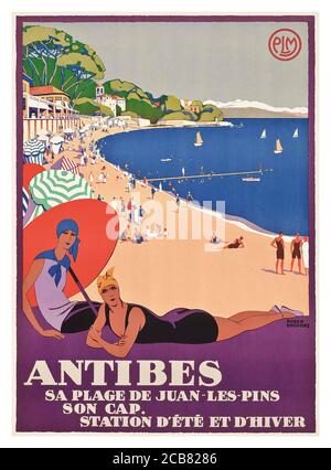 Oldtimer-Plakat ANTIBES Lithographie in Farben, um 1928, gedruckt von Lucien Serre & Cie., Paris, Roger Broders (1883-1953) Stockfoto