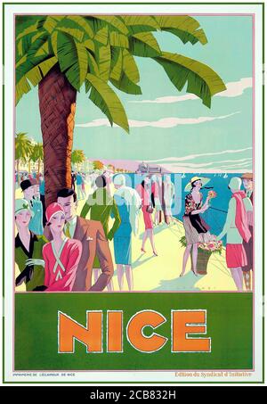 Vintage 1920er Jahre Reise Poster für stilvolle SCHÖNE Frankreich Lithographie in Farben, um 1926, gedruckt von L'Éclaireur de Nice, Kunst von Alberto Fabio (Fabius) Stockfoto