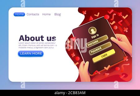Anmeldefenster App, Anmeldung Benutzername Passwort, Web-Design. Vektorgrafik Stock Vektor