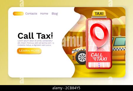 Smartphone Call Taxi Banner Konzept, Ort für Text, Online-Bewerbung, Taxi-Service. Vektorgrafik Stock Vektor