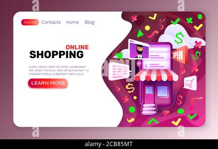 Shopping Online-Banner, Internet-Marketing-Shop, Smartphone-Home-App. Vektorgrafik Stock Vektor