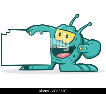 Nette Troll mit leerem Brett Vektor Cartoon Monster Charakter. Stock Vektor