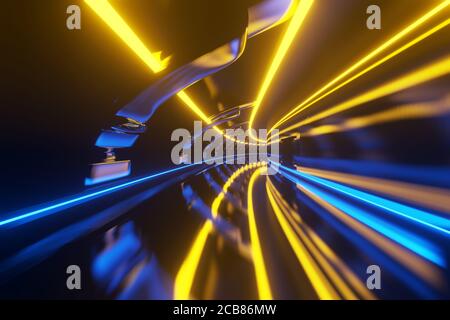 3D Illustration eines Science-Fiction-Innenflurs eines Raumschiffs oder einer Raumstation. Stockfoto