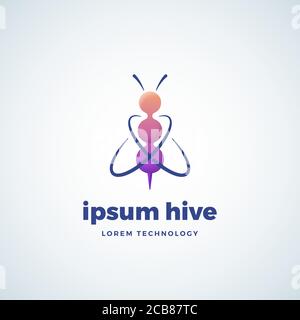 Lorem Ipsum Hive Technologie Absstract Vektor-Zeichen, Symbol oder Logo-Vorlage. Biene Silhouette der konektierten Kugeln Kette Gradient Symbol mit Umlaufbahnen als Stock Vektor