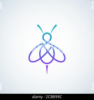 Linienstil Bee Abstract Vektor Symbol, Symbol oder Logo Vorlage. Gradient Honey Bee Silhouette mit Retro Typografie. Kreatives Insektenemblem. Stock Vektor